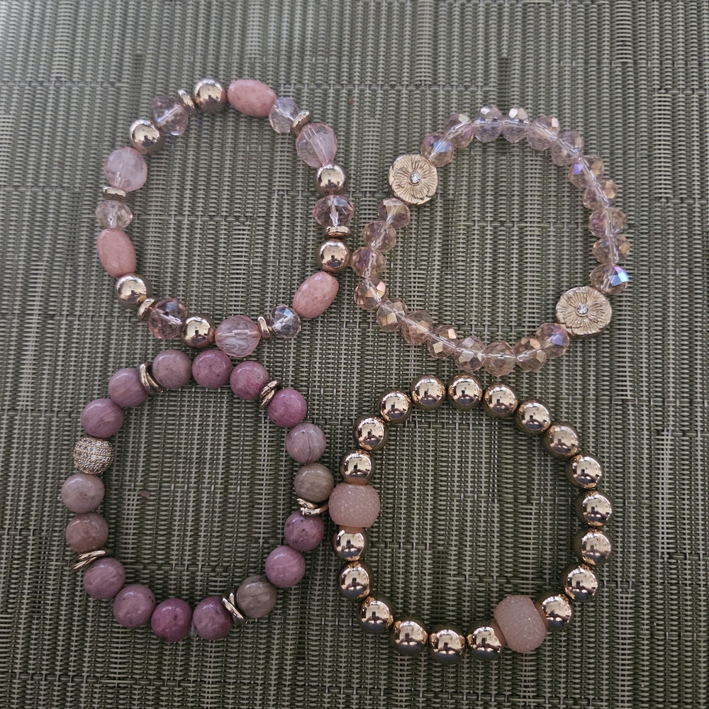 Elegant Pink and Gold Beaded Bracelet Set